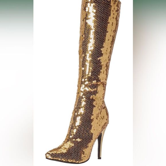 Knee
High All Over Sequin Heeled Gold Boots - Picture 3 of 7